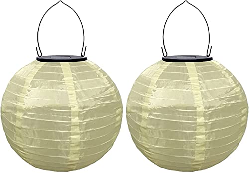 Yeehliny Solar Lampions Außen Wetterfest Solar LED Laterne Wasserdicht Nylon Garten Laterne Solarlaterne für außen Hängend Solarlampiongs Runder Lampenschirm Garten Deko Außendeko (20cm/2PCS/Beige) von Yeehliny