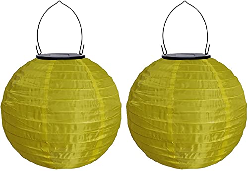 Yeehliny Solar Lampions Außen Wetterfest Solar LED Laterne Wasserdicht Nylon Garten Laterne Solarlaterne für außen Hängend Solarlampiongs Runder Lampenschirm Garten Deko Außendeko (20cm/2PCS/Gelb) von Yeehliny