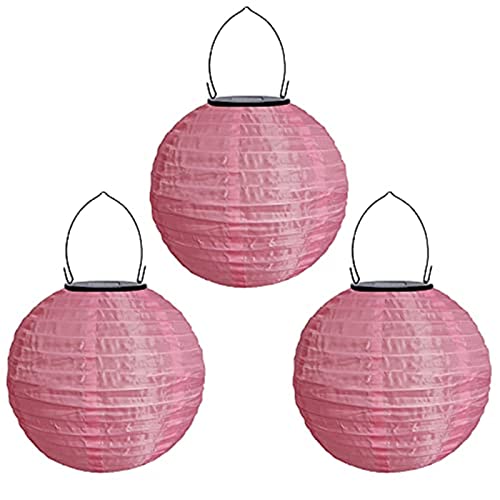 Yeehliny Solar Lampions Außen Wetterfest Solar LED Laterne Wasserdicht Nylon Garten Laterne Solarlaterne für außen Hängend Solarlampiongs Runder Lampenschirm Garten Deko Außendeko (20cm/3PCS/Rosa) von Yeehliny