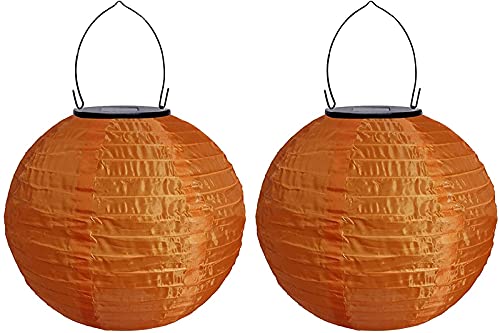 Yeehliny Solar Lampions Außen Wetterfest Solar LED Laterne Wasserdicht Nylon Garten Laterne Solarlaterne für außen Hängend Solarlampiongs Runder Lampenschirm Garten Deko Außendeko (30cm/2PCS/Orange) von Yeehliny