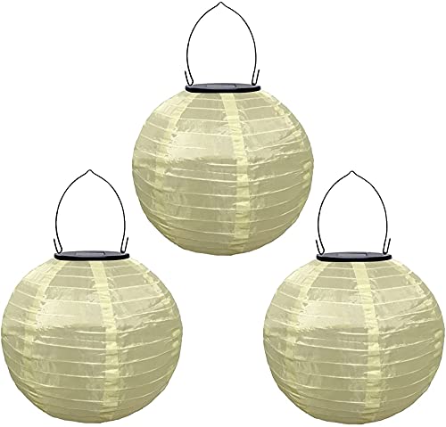 Yeehliny Solar Lampions Außen Wetterfest Solar LED Laterne Wasserdicht Nylon Garten Laterne Solarlaterne für außen Hängend Solarlampiongs Runder Lampenschirm Garten Deko Außendeko (30cm/3PCS/Beige) von Yeehliny