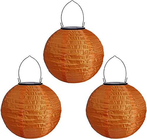 Yeehliny Solar Lampions Außen Wetterfest Solar LED Laterne Wasserdicht Nylon Garten Laterne Solarlaterne für außen Hängend Solarlampiongs Runder Lampenschirm Garten Deko Außendeko (30cm/3PCS/Orange) von Yeehliny