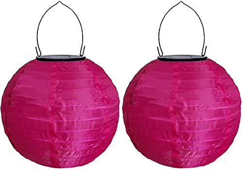 Yeehliny Solar Lampions Außen Wetterfest Solar LED Laterne Wasserdicht Nylon Garten Laterne Solarlaterne für außen Hängend Solarlampiongs Runder Lampenschirm Garten Deko Außendeko (30cm/2PCS/Pink#) von Yeehliny