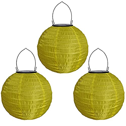 Yeehliny Solar Lampions Außen Wetterfest Solar LED Laterne Wasserdicht Nylon Garten Laterne Solarlaterne für außen Hängend Solarlampiongs Runder Lampenschirm Garten Deko Außendeko (30cm/3PCS/Gelb) von Yeehliny