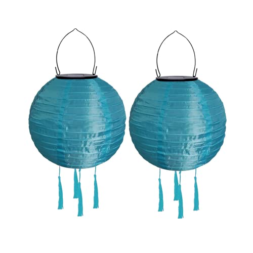 Yeehliny Solar Lampions Außen Wetterfest Solarlampiongs Outdoor Hängend Solar Lampion mit Quasten, 30cm Papierlaterner Aus Nylon, Solar Laterne Solarlampen für Außen Garten Balkon (2pcs/Blau) von Yeehliny