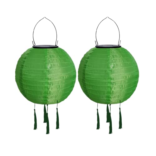 Yeehliny Solar Lampions Außen Wetterfest Solarlampiongs Outdoor Hängend Solar Lampion mit Quasten, 30cm Papierlaterner Aus Nylon, Solar Laterne Solarlampen für Außen Garten Balkon (2pcs/Grün) von Yeehliny