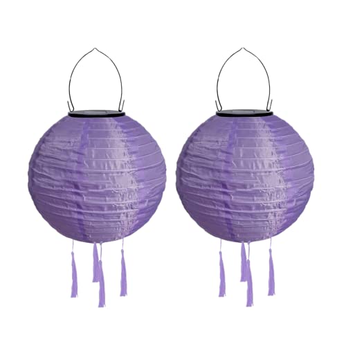 Yeehliny Solar Lampions Außen Wetterfest Solarlampiongs Outdoor Hängend Solar Lampion mit Quasten, 30cm Papierlaterner Aus Nylon, Solar Laterne Solarlampen für Außen Garten Balkon (2pcs/Lila) von Yeehliny