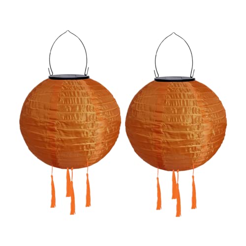 Yeehliny Solar Lampions Außen Wetterfest Solarlampiongs Outdoor Hängend Solar Lampion mit Quasten, 30cm Papierlaterner Aus Nylon, Solar Laterne Solarlampen für Außen Garten Balkon (2pcs/Orange) von Yeehliny