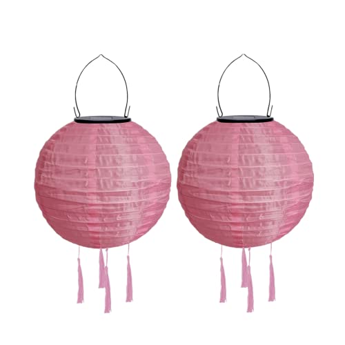 Yeehliny Solar Lampions Außen Wetterfest Solarlampiongs Outdoor Hängend Solar Lampion mit Quasten, 30cm Papierlaterner Aus Nylon, Solar Laterne Solarlampen für Außen Garten Balkon (2pcs/Rosa) von Yeehliny