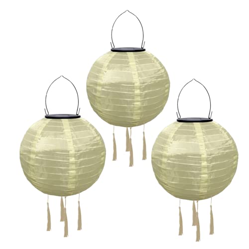 Yeehliny Solar Lampions Außen Wetterfest Solarlampiongs Outdoor Hängend Solar Lampion mit Quasten, 30cm Papierlaterner Aus Nylon, Solar Laterne Solarlampen für Außen Garten Balkon (3pcs/Beige) von Yeehliny