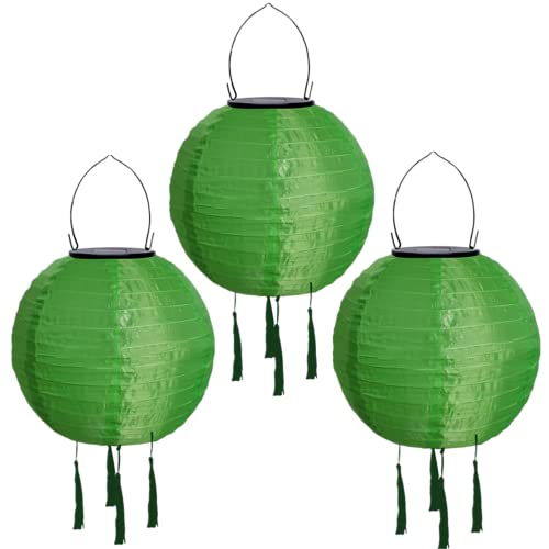 Yeehliny Solar Lampions Außen Wetterfest Solarlampiongs Outdoor Hängend Solar Lampion mit Quasten, 30cm Papierlaterner Aus Nylon, Solar Laterne Solarlampen für Außen Garten Balkon (3pcs/Grün) von Yeehliny