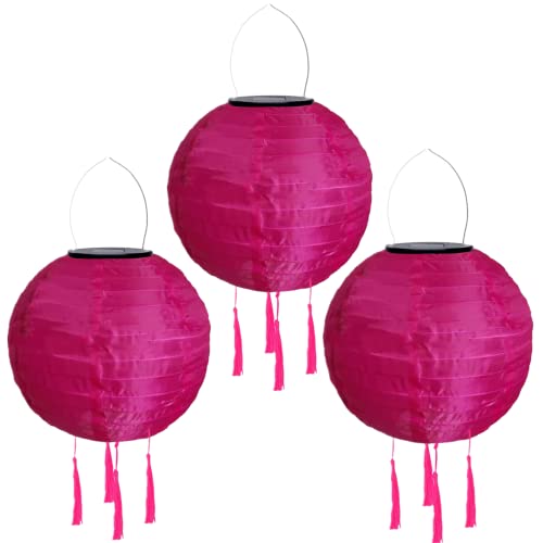 Yeehliny Solar Lampions Außen Wetterfest Solarlampiongs Outdoor Hängend Solar Lampion mit Quasten, 30cm Papierlaterner Aus Nylon, Solar Laterne Solarlampen für Außen Garten Balkon (3pcs/Pink#) von Yeehliny