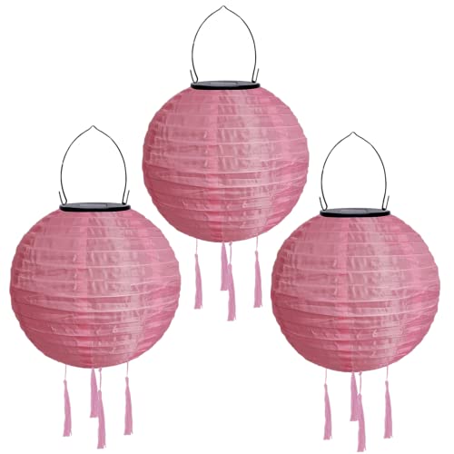 Yeehliny Solar Lampions Außen Wetterfest Solarlampiongs Outdoor Hängend Solar Lampion mit Quasten, 30cm Papierlaterner Aus Nylon, Solar Laterne Solarlampen für Außen Garten Balkon (3pcs/Rosa) von Yeehliny