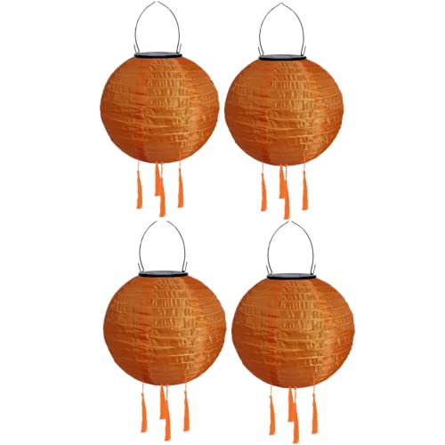 Yeehliny Solar Lampions Außen Wetterfest Solarlampiongs Outdoor Hängend Solar Lampion mit Quasten, 30cm Papierlaterner Aus Nylon, Solar Laterne Solarlampen für Außen Garten Balkon (4pcs/Orange) von Yeehliny