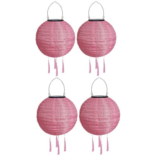 Yeehliny Solar Lampions Außen Wetterfest Solarlampiongs Outdoor Hängend Solar Lampion mit Quasten, 30cm Papierlaterner Aus Nylon, Solar Laterne Solarlampen für Außen Garten Balkon (4pcs/Rosa) von Yeehliny