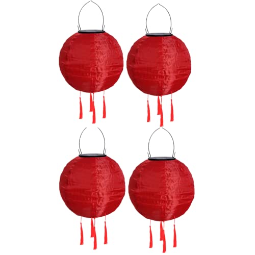 Yeehliny Solar Lampions Außen Wetterfest Solarlampiongs Outdoor Hängend Solar Lampion mit Quasten, 30cm Papierlaterner Aus Nylon, Solar Laterne Solarlampen für Außen Garten Balkon (4pcs/Rot) von Yeehliny