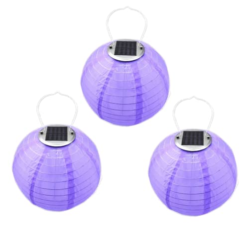 Yeehliny Solar Lampions außen Wetterfest 30cm Lampingions Lampion Solar Outdoor IP55 Wasserdicht Solarlaterne Hängende Nylon Laterne für Garten, Balkon, Hof, Hochzeit, Party Deko (3pcs/Violett) von Yeehliny