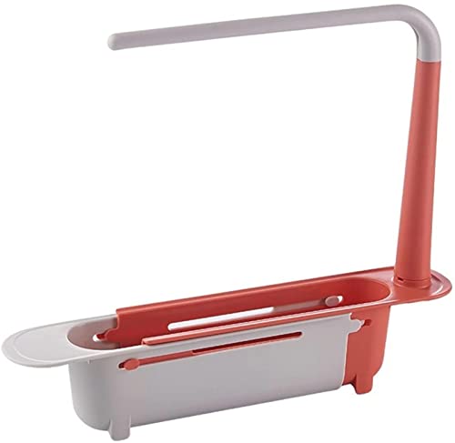 Yeehliny Spülbecken Organizer, Schwammhalter Küchen Organizer Erweiterbar Küchenspüle Organizer Teleskop Waschbecken Organizer Spülbeckenregal Abtropfgestell mit Geschirrtuchhalter (Rot) von Yeehliny