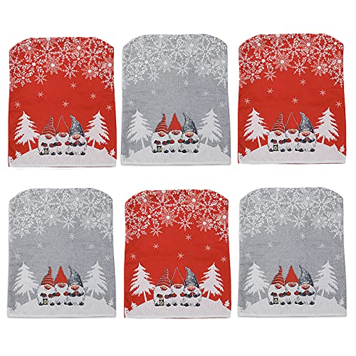 Yeekg Weihnachten Stuhlbezug Dekoration, 55, 9 x 45, 7 cm Abnehmbarer Stuhlschutz Slipcovers Bedruckt Muster Stuhl Rückabdeckung für Zuhause, Küche, Party, Restaurant, Rot, Grau, 6 Stück von Yeekg