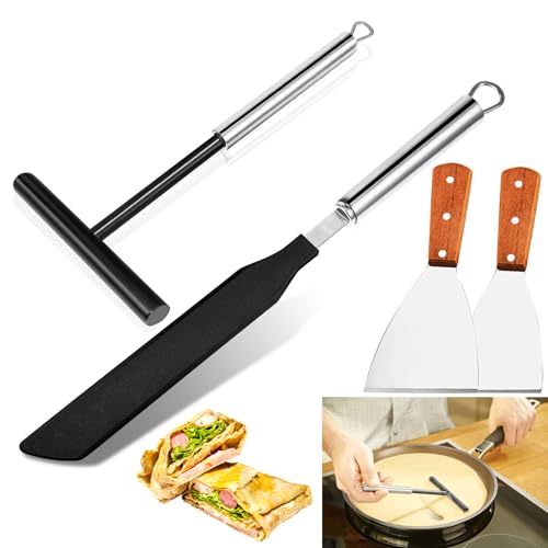 4 Stück Crepes Verteiler,Streuer und Spatel,pancake distributor silikon spatel und 2pcs pfannenwender edelstahl,Backwerkzeuge für Crepes Maker,Pancake Maker,Küche, Backen, Kochen von Yeelan