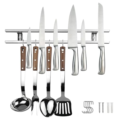 Magnetleiste Messer,Messerleiste Magnetisch mit Doppelschicht Magnetleiste,Magnetischer Messerhalter 40cm,Wandmontierter Messerhalter mit 4 Haken, Magnet Messerhalter für Küchenmesser Magnetleiste Messer,Messerleiste Magnetisch mit Doppelschicht Magnetleiste,Magnetischer Messerhalter 40cm,Wandmontierter Messerhalter mit 4 Haken, Magnet Messerhalter für Küchenmesser von Yeelan