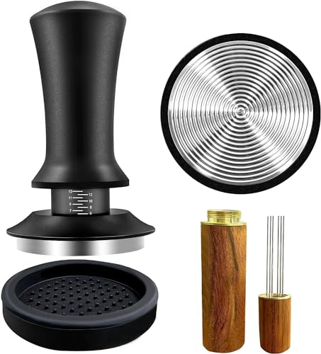 Yeelan Kaffee Tamper 51mm, Espresso Tamper Druckregulierender, Base Ripple, Tamper Set inkl Tampermatte Tool, 304 Edelstahl Base Kaffeestampfer für Cafes, Kaffeeliebhaber (Aluminiumgriff) von Yeelan