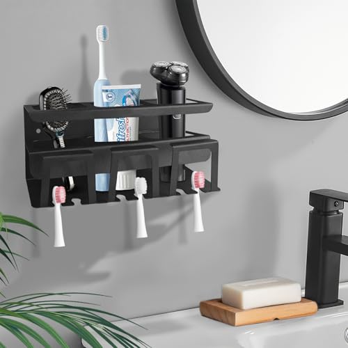 Zahnbürstenhalter Ohne Bohren, Elektrische Zahnbürste Halterung, Zahnbürstenkopf Halter mit 6 Rille, Edelstahl Toothbrush Holder, Badezimmer Organizer für Zahnbürsten Zahnpasta Zahnputzbecher, Schwarz von Yeelan