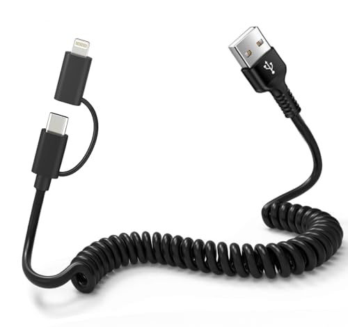 Carplay Kabel USB C Spiralkabel 2 in 1 - USB A auf USB C und Lightning Kabel Unterstützung Android Auto & Apple Carplay Kabel USB C Schnellladen Datenübertragung und MFi Zertifiziert für iPhone 15 Carplay Kabel USB C Spiralkabel 2 in 1 - USB A auf USB C und Lightning Kabel Unterstützung Android Auto & Apple Carplay Kabel USB C Schnellladen Datenübertragung und MFi Zertifiziert für iPhone 15 von Yeemie