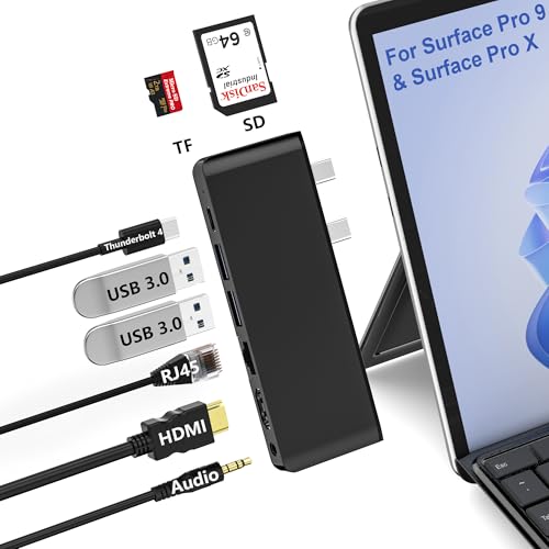 Surface Pro 9 Hub Docking Station - mit 4K HDMI, Thunderbolt 4(8K Video+40Gbps+100W Power), 100M Ethernet, USB3.0, SD TF Card Slot, 3.5mm Audio, Triple Display für Surface Pro X/Pro 9 Zubehör von Yeemie
