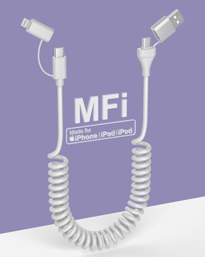 USB C auf Lightning Kabel 4 in 1 Multi Ladekabel - 60W Schnellladung und Daten für Apple CarPlay und Android Auto Kurz Spiralkabel, USB/USB-C und Lightning/USB-C 2 in 1 kabel für iPhone/Android/iPad USB C auf Lightning Kabel 4 in 1 Multi Ladekabel - 60W Schnellladung und Daten für Apple CarPlay und Android Auto Kurz Spiralkabel, USB/USB-C und Lightning/USB-C 2 in 1 kabel für iPhone/Android/iPad von Yeemie
