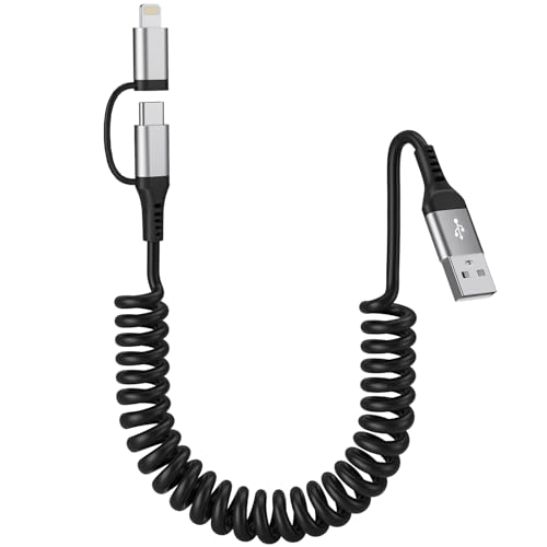 USB auf USB C Lightning Spiralkabel, 2 in 1 Multi USB Kabel für Android Auto & Apple Carplay, [MFi & 3A Fast Charge] iPhone Ladekabel mit Schnellladen & Datenübertragung für iPhone 16/15/14/Huawei von Yeemie