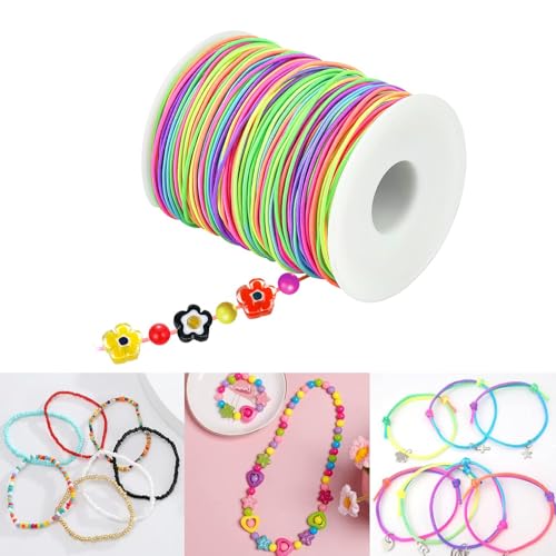 Yeenano Elastische Faden Perlenschnur,0.8mm x 100m Regenbogen Elastisches Band Schmuckherstellung Schnur Gummikordel Regenbogen Farbe Stretch Schnur Bastelschnur Perlen Kordel für DIY Schmuck von Yeenano