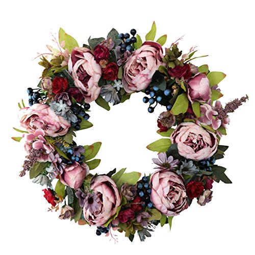 Yeenee Door Wreath, Artificial Flowers Wreath, Spring Summer All Seasons Floral Wreath, for Front Door Living Room Window Wall Garden Wedding Festival Decor(45cm) von Yeenee