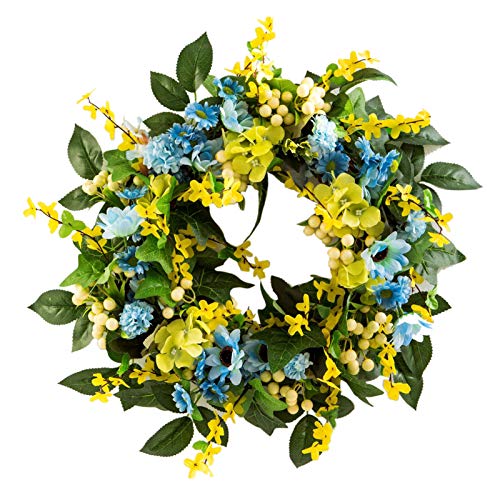 Yeenee Türkranz, künstliche Blumenkranz, für alle Jahreszeiten, für Haustür, Wohnzimmer, Wand, Garten, Hochzeit, Festival, Dekoration (Blau Gelb) von Yeenee