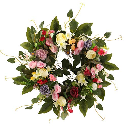 Yeenee Türkranz, künstliche Blumenkranz, für alle Jahreszeiten, für Haustür, Wohnzimmer, Wand, Garten, Hochzeit, Festival, Dekoration (Farbmischung) von Yeenee