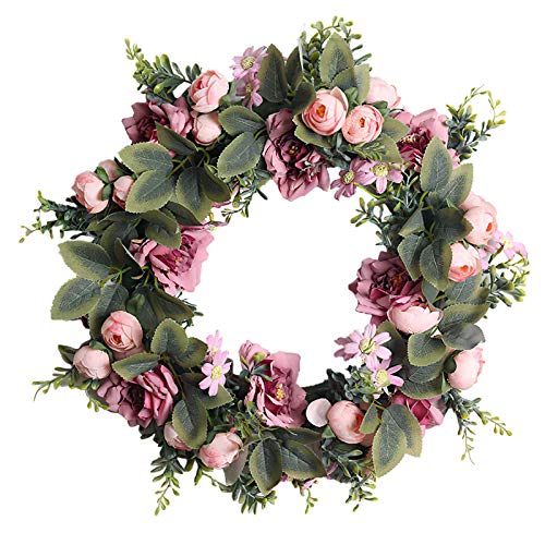 Yeenee Türkranz, künstliche Blumenkranz, für alle Jahreszeiten, für Haustür, Wohnzimmer, Wand, Garten, Hochzeit, Festival, Dekoration (Rosa#A) von Yeenee