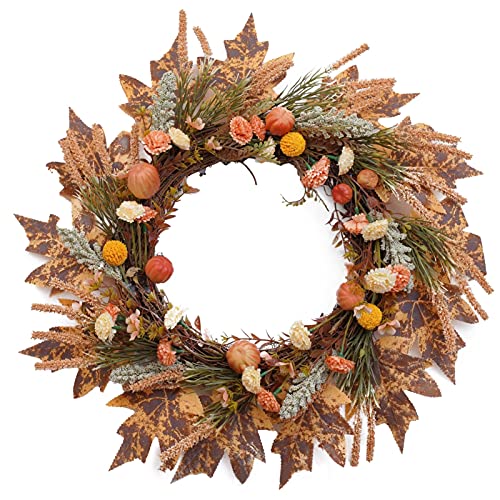 Yeenee Türkranz, künstlicher Blumenkranz für Haustür, Herbstthema-Kranz für drinnen und draußen, Halloween, Thanksgiving, Hochzeit, Party, Festival, Wandbehang, Heimdekoration von Yeenee