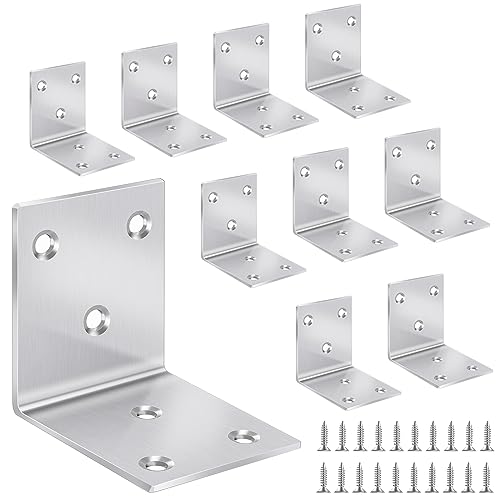 Yeepeo 10 Stück Winkelverbinder 50×50×50mm, Edelstahl Winkel Metallwinkel 90 Grad L Form Möbelwinkel Edelstahlwinkel Lochwinkel Mit 60 Schraube für Holz Möbel Wand Tabelle Stuhl von Yeepeo