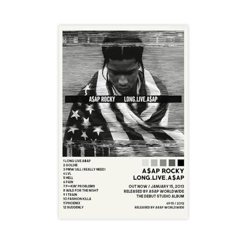 Yeepi ASAP Rocky Long Live Asap Tracklist-Albumcover-Poster, Leinwandposter, Wandkunst, Dekordruck, Bild, Gemälde für Wohnzimmer, Schlafzimmer, Dekoration, ungerahmt, 30 x 45 cm von Yeepi