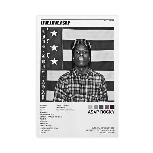 Yeepi ASAP Rocky Poster Live Love ASAP Albumcover Leinwand Poster Schlafzimmer Dekor Sport Landschaft Büro Zimmer Dekor Geschenk Unframe-Stil 30 x 45 cm von Yeepi