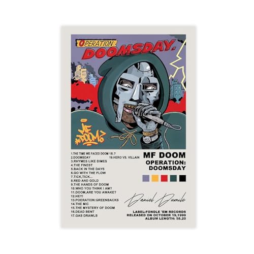 Yeepi MF Doom Poster Operation Doomsday Tracklist Album Poster 2 Leinwandposter Wandkunst Dekor Druck Bild Gemälde für Wohnzimmer Schlafzimmer Dekoration Ungerahmter Stil 40 x 60 cm von Yeepi