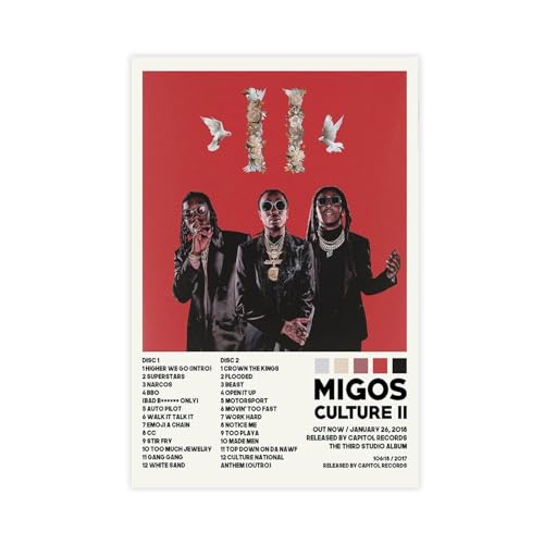 Yeepi Migos Poster Culture II, Albumcover, Leinwandposter, Schlafzimmer-Dekor, Sportlandschaft, Büro, Raumdekoration, Geschenk, ungerahmt, 40 x 60 cm von Yeepi