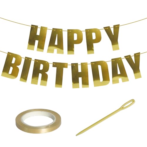 1 Stück vorbespanntes helles Gold Happy Birthday Banner lustige Geburtstagsparty-Dekorationen Happy Birthday Schild Wanddekoration (helles Gold) von Yeetandoo