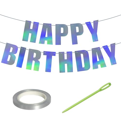 1 Stück vorbespanntes schillerndes Happy Birthday Banner Lustige Geburtstagsfeier Dekorationen Happy Birthday Schild Wanddekoration (Irisierendes Silber) von Yeetandoo
