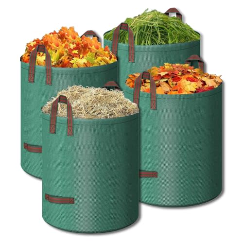 Gartensack 4x 272l Gartenabfallsack, 4 Pack Faltbar Gartensack Selbstaufstellend mit 4 Griffe Wiederverwendbare und Stabile Laubsack für Gartenabfälle Laub Rasen Pflanz Grünschnitt(4er-Pack) von Yeeteesy