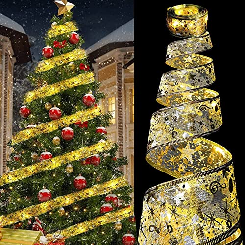 Yeeteesy Weihnachtsband Deko Lichterkette 10M 100 LED Glänzende Bänder Lichter, Spitze Band Dekor für Weihnachten Garten Urlaub Party von Yeeteesy