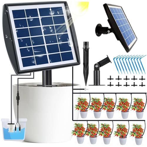 Solar Bewässerungssystem Automatische Set 20M, Gartenbewässerungssystem Schlauch mit Wassersensor und Timer Außenbewässerungssystem Tröpfchenbewässerungsbausätze für Garten und Balkontopfpflanzen von Yeeteesy
