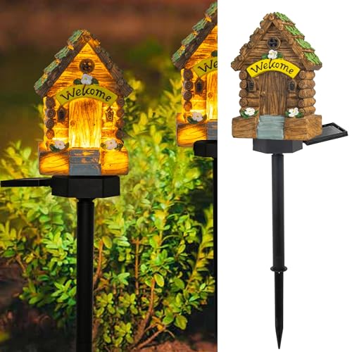 Yeeteesy Solar Gartenfiguren Leuchte für Außen, Outdoor Garten Vintage Deko Lampe, Wasserdichte Garten Dekorative Märchenhaftes Haus Licht für Balkon Terrasse Weg Hof Rasen Gehwege (Grün) von Yeeteesy