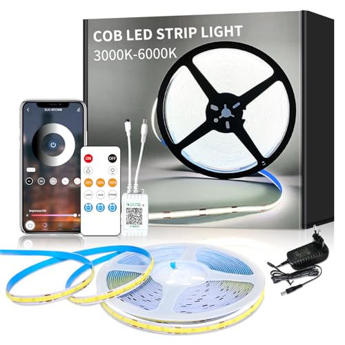 Yeewhale cob Led strip 10m,APP Steuerung,mit Fernbedienung,DC24V 6000k Weiß LED band,flexible Dimmbar cob LED Streifen,anwendbar auf Schlafzimmer, Raum,DIY Dekoration Yeewhale cob Led strip 10m,APP Steuerung,mit Fernbedienung,DC24V 6000k Weiß LED band,flexible Dimmbar cob LED Streifen,anwendbar auf Schlafzimmer, Raum,DIY Dekoration von Yeewhale