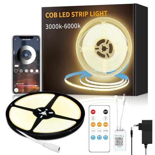 Yeewhale cob Led strip 10m,APP Steuerung,mit Fernbedienung,flexible Dimmbar COB LED band, DC24V 3000k Warmweiß LED Streifen, anwendbar auf Schlafzimmer, Raum,DIY Dekoration von Yeewhale